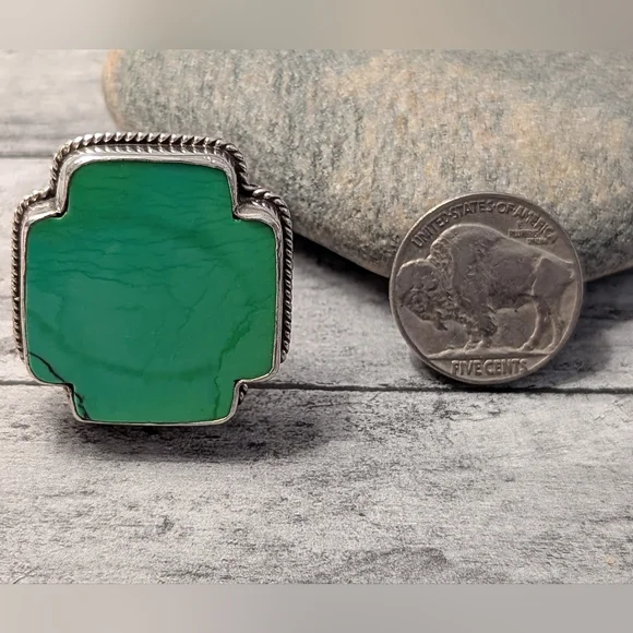 Paige Wallace Rare Vintage Sterling & Turquoise Southwest Cross Statement Ring - Picture 10 of 12